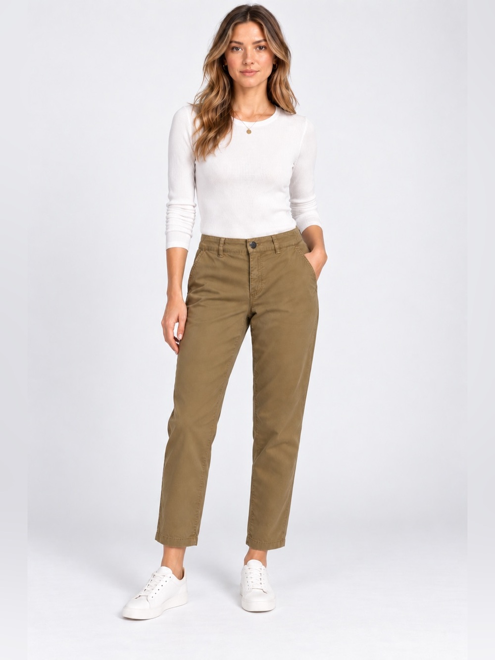 1.2.3 Paris Chino Pants Womens US 4 FR 36 Khaki Tan Brown Straight Leg Trousers